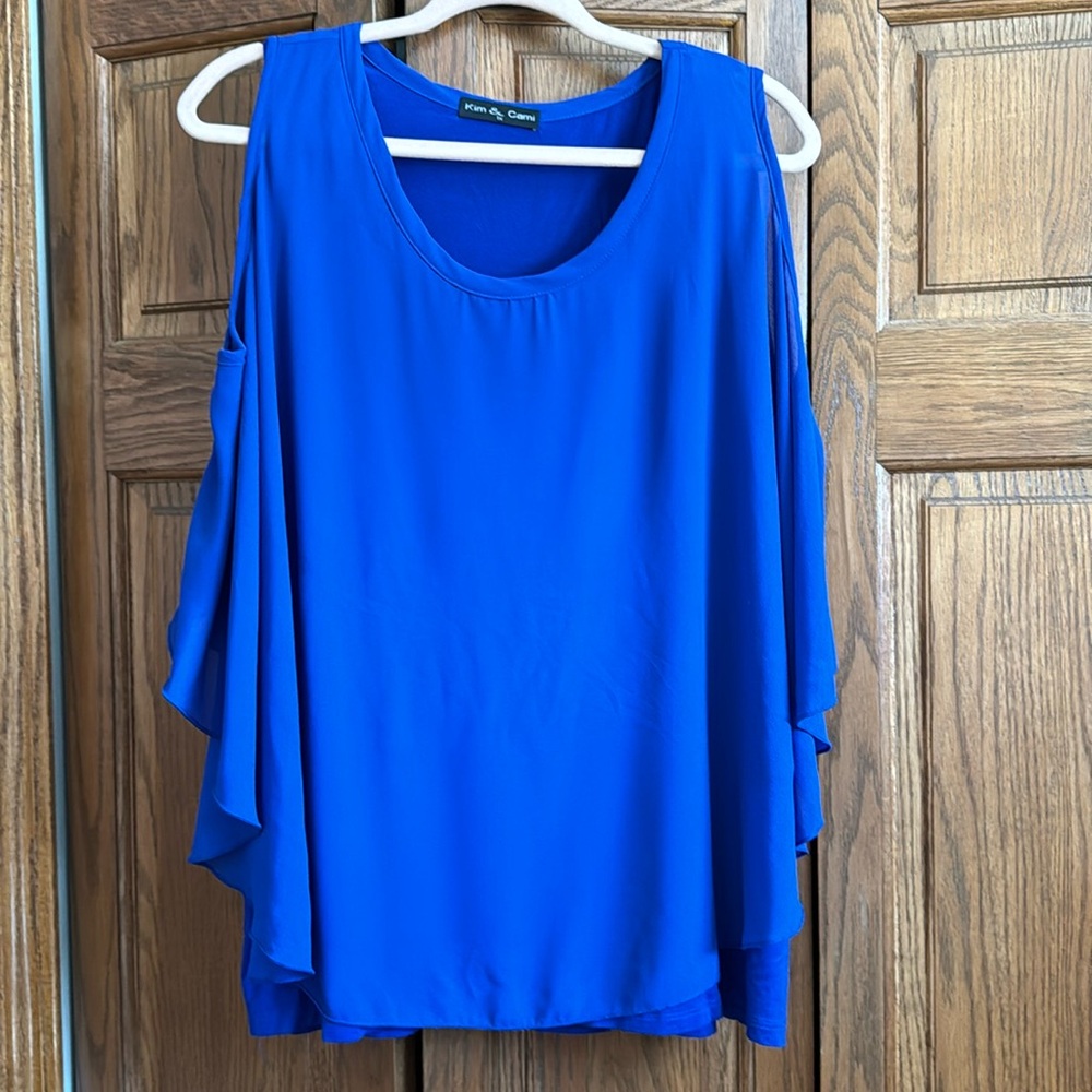 Kim & Cami blouse. Cutout upper arms. XL. Royal Blue.